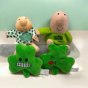 Vintage 2 Ziggy plush dolls and 2 Shamrock emoji plush St. Payricks Day decor